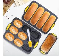 Clyfanesy Silicone Baguette Pan, 3pcs French Bread Mould Non-Stick,Baguette Baking Tray Mould with Brush for Home Kitchen,Bread Baking Tin for Meat Loaf, Pound Cake
