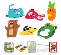 Clyndora 6 Pcs Sewing Kit, Beginner Felt Animal Craft Set with Plastic Needles, DIY Threading Projects with Stuffing Cotton, Hanging Chains and Cute Ornaments for First-Time Makers