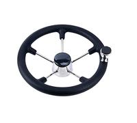 Clynex 13.5Inches Boat Marine 5 Spoke Steering Wheel With Black Foam Grip And Knob Marine Steering Rudder System(13.5 Inch With Knob)
