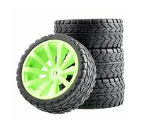Clynex 4Pcs Flat Racing Tires Wheel Offset 6mm, for HSP, for HPI, 1:10 On-Road Car Rc Car Tyres(Green Wheel)