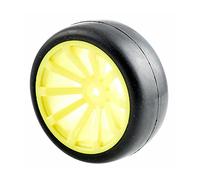 Clynex 4Pcs Flat Racing Tires Wheel Offset 6mm, for HSP, for HPI, 1.10 On-Road Car Rc Car Tyres(Yellow Wheel)