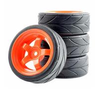 Clynex 4Pcs Rubber Tires ABS Wheel, for HSP, for HPI, 1:10 On-Road Car Racing Rc Car Tyres(Red Wheel)