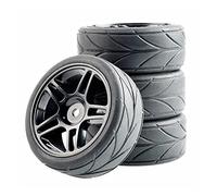 Clynex 4Pcs Rubber Tires ABS Wheel, for HSP, for HPI, 1:10 On-Road Car Rc Car Tyres(Black Wheel)