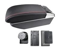 Clynex Armrest Cup Holder Storage Box Arm Rest Dual Leather Center Console BLK, for Renault, for Dacia, Sandero Logan 2013-2017 Car Armrest(Red thread)