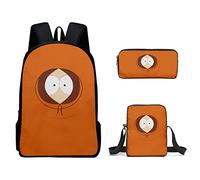 CLYQUE South Park 3pcs Set Anime Backpack, School Bag, Pencil Case, Blue, Yellow, 40x30x13 cm/15.7x11.8x5 inch