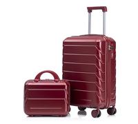 Clyrava 20 Inch Carry on Luggage Set of 2 with Spinner Wheels and 14" Cosmetic Case, Hardshell Small Suitcases with Combination Lock, Checked Luggage, Q-Wine Red, 2 Piece Set(14/20), Modern