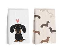 Clyrax 2 PCS Kitchen Towels Set, Cute Dachshund Hand Towels for Kitchen, Soft Microfiber Hand Towel, Absorbent Decorative Towel for Kitchen, Bathroom, Gift