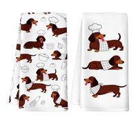 Clyrax 2Pcs Sausage Dog Tea Towels, Dachshund Master Chef Microfibre Kitchen Hand Towels, Dog Owner Gifts for Women, Absorbent Fast Drying Decorative Towel for Kitchen, 40x60cm