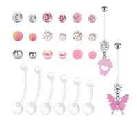 Clyrax Belly Button Ring Set, 26Pcs Soft Pink Belly Bars for Pregnancy, Surgical Steel Body Rings 14G Various Lengths 12-25mm, Pregnancy Friendly Belly Piercing Jewelry for Women