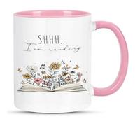 Clyrax Book Mug, Pink White Ceramics Coffee Cup with Double-Sided Print Design, Durable Book Mugs for Book Lovers Women, Gift for Readers, Birthday Festival Reading Time