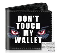 Clyrax Boys Wallet, Funny Don't Touch My Wallet Printed Wallet for Teenage Boys, PVC Nylon Mens Wallets with Greeting Card, Gift for Sons and Students (Black)