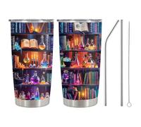 Clyrax Fantasy Book Lover Gifts, 20oz Stainless Steel Book Mug with Rune Design & Straw Lid, Book Themed Gifts for Book Lovers, Vacuum Insulated Travel Mug for Reading Nook, Office, Commute