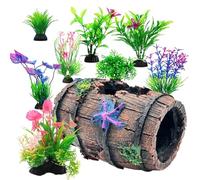Clyrax Fish Tank Ornaments, 9Pcs Aquarium Plants Artificial with Shell Buckle Decor, Resin Betta Fish Tank Accessories for Small Tanks, Plastic Aquarium Plants for Freshwater Tropical Fish Decor