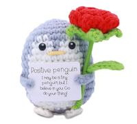 Clyrax Positive Crochet Penguin, Positive Animals Crochet Handmade, Penguin Plush Gifts for Women Men Teen Friend, Crochet Animals with Message Flower, Cheer Up Thank You Funny Ladies Gifts