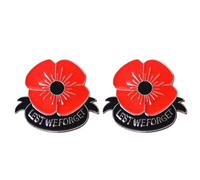 Clysburtuony 2PC Lest We Forget Scroll Poppy Pin Brooch (C)