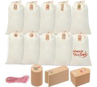 Clysee 10 Pcs 26.77 x 18.9 inch Large Christmas Drawstring Gift Bags with 50 Tags, Santa Reusable Xmas Drawstring Bag for Xmas Party Favor Holiday Presents