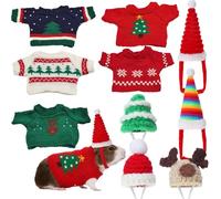 Clysee 10 Pcs Guinea Pig Clothes, 5 Guinea Pig Costume Outfit, 5 Mini Hat with Adjustable Strap Small Animal Warm Vest Sweater Cozy Hand Knitted Hat for Hamster Bunny (Modern)