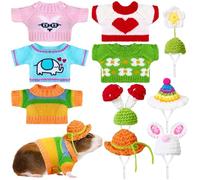 Clysee 10 Pcs Guinea Pig Clothes Set, 5 Guinea Pig Costume Outfit, 5 Cute Mini Hat with Adjustable Strap Small Animal Warm Vest Sweater Cozy Hand Knitted Hat for Hamster Bunny(Cute Style)