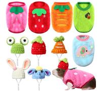 Clysee 10 Pcs Guinea Pig Clothes Set, 5 Guinea Pig Costume Outfit, 5 Cute Mini Hat with Adjustable Strap Small Animal Warm Vest Sweater Cozy Hand Knitted Hat for Hamster Bunny(Fresh Style)