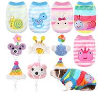 Clysee 10 Pcs Guinea Pig Clothes Set, 5 Guinea Pig Costume Outfit, 5 Cute Mini Hat with Adjustable Strap Small Animal Warm Vest Sweater Cozy Hand Knitted Hat for Hamster Bunny(Macaron Style)