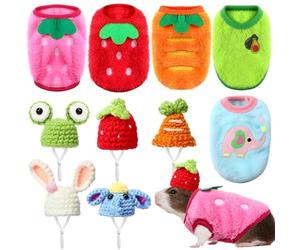 Clysee 10 Pcs Guinea Pig Clothes Set, 5 Guinea Pig Costume Outfit, 5 Cute Mini Hat with Adjustable Strap Small Animal Warm Vest Sweater Cozy Hand Knitted Hat for Hamster Bunny(Fresh Style)