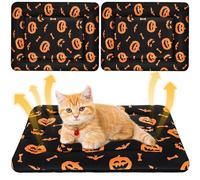 Clysee 2 Pack 16” x 24” Halloween Self Warming Cat Bed Pumpkin Cozy Heated Pet Mat for Indoor Cats Reversible Soft Plush Pet Bed Mattress for Small Dogs Spooky Fall Halloween Decor