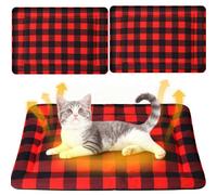 Clysee 2 Pack Christmas Self Warming Cat Bed Self Heating Cozy Red and Black Plaid Cat Pad with Non Slip Bottom 18 x 24 Inch Winter Pet Mat for Small Dogs Xmas Decor