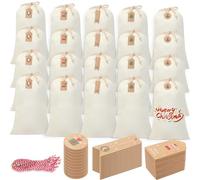 Clysee 20 Pcs 26.77 x 18.9 inch Large Christmas Drawstring Gift Bags with 50 Tags, Santa Reusable Xmas Drawstring Bag for Xmas Party Favor Holiday Presents