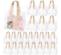 Clysee 24 Pcs Clear Gift Bags with Handles Daisy Clear Plastic Wrap Bag Reusable Transparent PVC Tote Goodie Gift Packing for Valentine‘s Day Wedding Shopping Baby Shower Birthday(Beige)