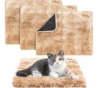 Clysee 3 Pack Self Warming Cat Bed Indoor 16x24 Inch Self Heating Cat Mat Ultra Soft Thermal Kitten Bed Heated Pet Dog Pad Washable Removable for Outdoor Use Non Slip Reflect Body Heat(Khaki)