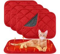 Clysee 4 Pack Self Heating Cat Pad Self Warming Dog Mat Reflects Body Heat Extra Warm Thermal Pet Pad Washable Dog Cat Bed Crate Bed Mat Blanket (16 x 20 Inch,Red)