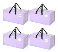 Clysee 4 Pcs 24 Gallon Extra Large Moving Bags Heavy Duty Storage Bag with Strong Zipper Handle Foldable XXL Jumbo Storage Tote Packing Moving Box for College Dorm Travel Cloth Duffle (Purple)