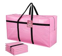 Clysee 4 Pcs 66 Gallon Extra Large Moving Bags Heavy Duty Storage Bag with Strong Zipper Handle Foldable XXL Jumbo Storage Tote Packing Moving Box for College Dorm Travel Cloth Duffle (Pink)