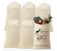 Clysee 6 Pcs Extra Large Santa Sublimation Blank Christmas Huge Sacks Drawstring Christmas Gift Bag DIY Xmas Canvas Cotton Sack for Xmas Gift Sublimation Drawstring Bag, 43.3 × 27.5 Inch
