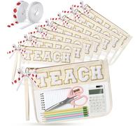 Clysee 8 Pcs Teacher Appreciation Gifts Teach Chenille Letter Makeup Bag Monogram PVC Clear Zipper Pouch Wristlet Cosmetic Bag Graduation Thank You Teacher Gift for Women, White Gold Letter, Teach