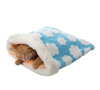 Clysee Self Heating Cat Sleeping Bag Indoor Self Warming Cat Bed Cave Heated Pad Cozy Soft Winter Washable Wrap Pet Snuggle Sack Pouch for Puppy Dog Kitten, 24 x 21 Inch, Blue and White