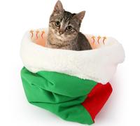 Clysee Self Heating Cat Sleeping Bag Indoor Self Warming Cat Bed Cave Heated Pad Cozy Soft Winter Washable Wrap Pet Snuggle Sack Pouch for Puppy Dog Kitten, 24 x 21 Inch (Festive,Red and Green)