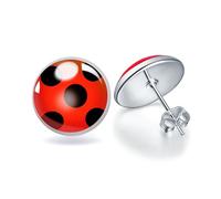 Red Ladybird Girl’s Earring Studs Black Spots Silver Bug Earrings for Halloween Christmas Birthday Cosplay Gifts, Metal