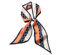 Clysoru Silk Head Scarf for Women Square Satin Double Sided Rectangle Tie Head Neck Waist Strip Scarves, Long Orange Blue White Bow, 59" x 5.9"