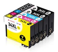 Clywenss 34XL Ink Cartridges Compatible with Epson 34 XL Multipack for WorkForce Pro WF3720 WF-3720 WF3725 WF-3725 WF-3720DWF WF-3725DWF Ink Cartridges, 5-Pack (2 Black, Cyan, Magenta, Yellow)