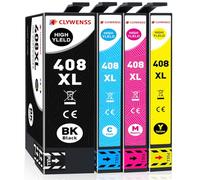 Clywenss 408XL 408L Ink Cartridges, High Capacity, Compatible with Epson 408 408L 408XL Ink Multipack for WorkForce Pro WF-C4810 WF-C4810DTWF WFC4810 WF-C4310 WFC4310 WF-C4310DW Printer, 4-Pack