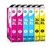 Clywenss Compatible 34XL Color Ink Cartridges for Epson 34 XL, 6-Pack