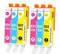 Clywenss Compatible CLI-531 Color Ink Cartridges for Canon 531 CMY, 6-Pack | Compatible for Canon CLI-531C CLI-531M CLI-531Y for Pixma TS8750 TS8751 TS-8750 TS-8751 Printer (2 Cyan, 2 Magenta, 2 Yellow)