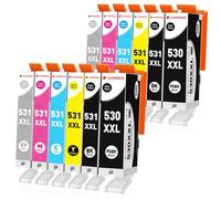 Clywenss PGI-530 CLI-531 Ink Cartridges Compatible with Canon 530 531 XXL 530XXL 531XXL Multipack for Pixma TS8750 TS8751 TS-8750 TS-8751 Printer, 12-Pack (PGBK, Black, Cyan, Magenta, Yellow, Grey)