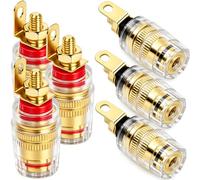 CLYXGS 4mm Crystal Binding Post, M4 Thread Pure Copper Banana Socket Terminal, 25A High Current Connector for HiFi Amplifier, Speaker, Car Audio & Test Instrument, 3 Red + 3 Black, 6PCS