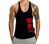 ClzGym Men's GYM Cotton Beast Muscle Stringer Vest-Black-L