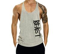 ClzGym Men's GYM Cotton Beast Muscle Stringer Vest-Gray-L