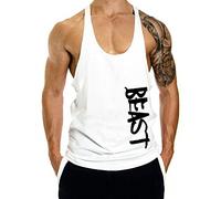 ClzGym Men's GYM Cotton Beast Muscle Stringer Vest-White-M