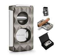 CLZOONG 4-in-1 Cigar Cutter Stainless Steel Double Blade Guillotine V-Cutter Cigar Punch Cigar Accessories with Diamond Pattern Finish (Grey)