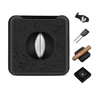CLZOONG 4-in-1 Cigar Cutter, Stainless Steel V-Cut, Double Blade Cigar Cutter with Cigar Punch, Cigar Holder, Pull Amplifier Suitable for 52 Ring Gauge Cigars, Gift Box Package (Black)